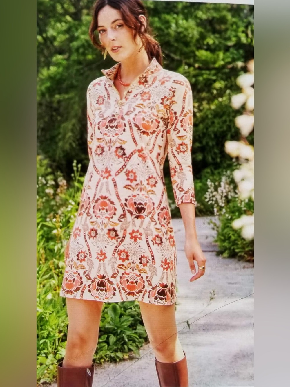 Spartina 449 Cream and Coral Floral Zip-Front Top